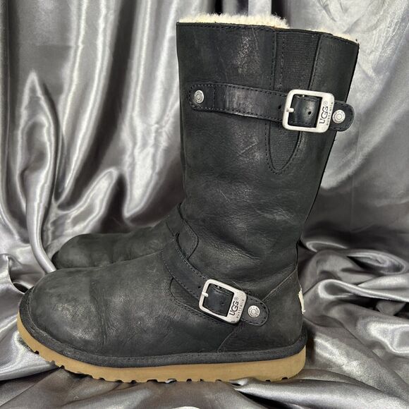 UGG Sutter Moto Boots Women’s 4 US / 34 EU Black Leather Buckle Zip #1969 Fall - Picture 7 of 15